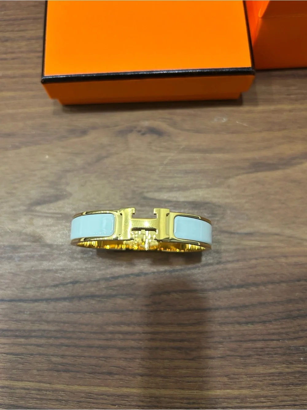 Hermes White And Gold Clic H Bracelet